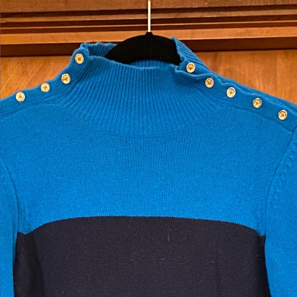 Navy & Cerulean cashmere blend l/s dress
